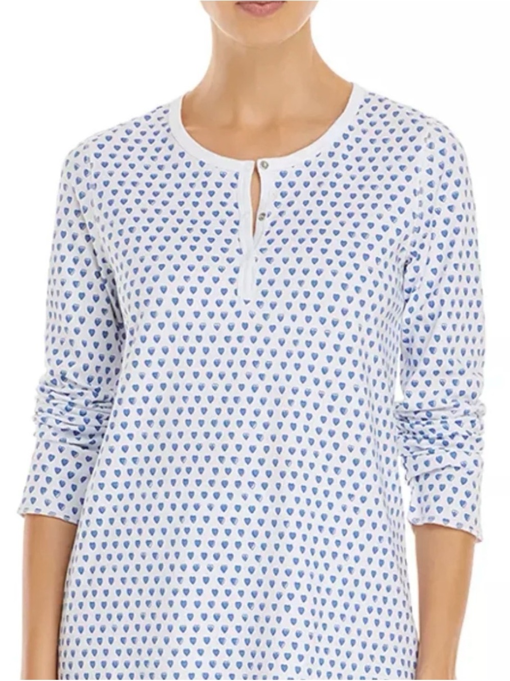 Roller rabbit blue and white heart print pajama top size medium